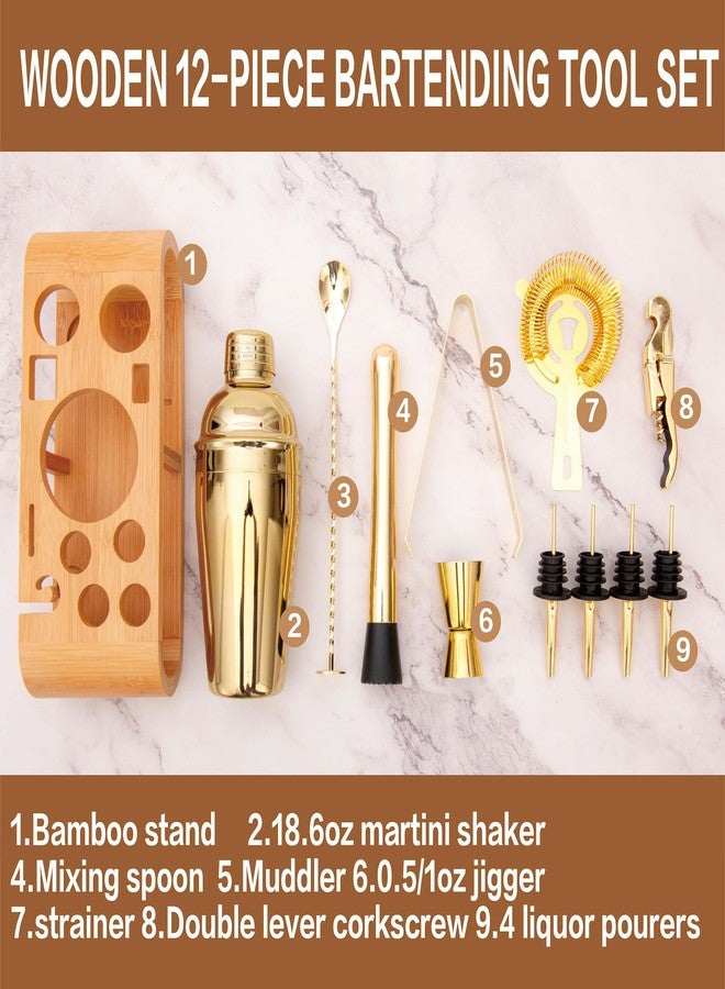 JNWINOG 12Pcs-Cocktail Shaker Set Stainless Steel Bartending Kit 18.6oz Cocktail Bar Set Cocktail Mix Drink Making Kit Professional Bar and Home Drink Bar Tools for Bartender(Gold, 12Pcs) - Image 5